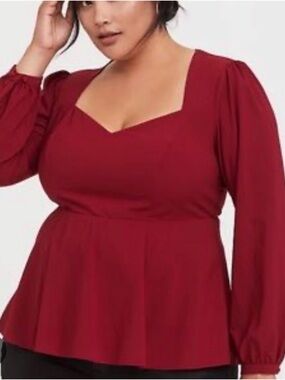 torrid Burgundy Square Neck Peplum Long-Sleeve top